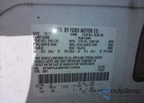 2017 Ford Edge Sel z USA, uszkodzony, nr VIN 2FMPK4J86HBC10404